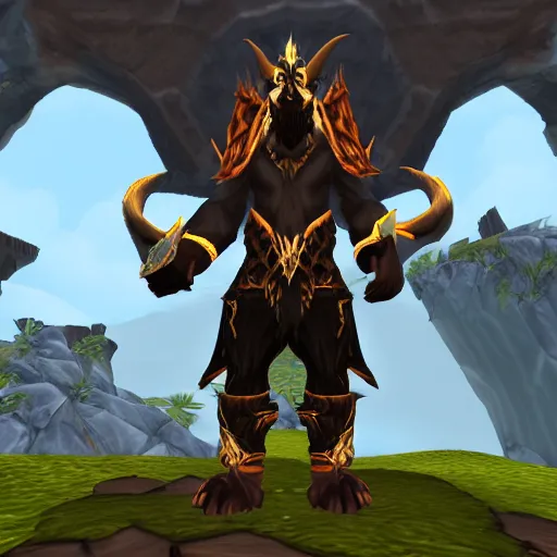 Image similar to an anthropomorphic black goat wizard in world of warcraft, screenshot