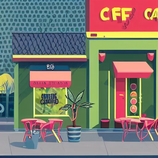 Prompt: isometric cute cartoon illustration style cafe australian, decorated with cute cannabis pot plants 🪴 utopian australiana simple frontage, poster, beautiful composition pastel palette by will barnet, digital art, hyperrealistic, sharp detailed soft, render cartoon by pixar
