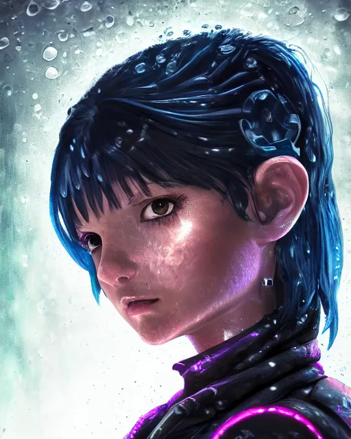 Prompt: An epic fantasy comic book style portrait painting of a very beautiful imposing Industrial goth Dora The Explorer in the rain, wet hair, neon reflections, character design by Mark Ryden and Pixar and Hayao Miyazaki, unreal 5, DAZ, hyperrealistic, octane render, cosplay, RPG portrait, dynamic lighting, intricate detail, cinematic