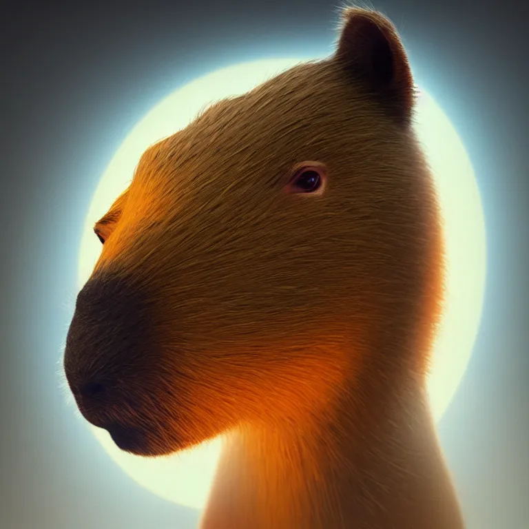 Prompt: a capybara behind a colorful ring light, octane render, trending on artstation, greg rutkowski very coherent symmetrical artwork. cinematic, hyper realism, high detail, octane render, 8 k