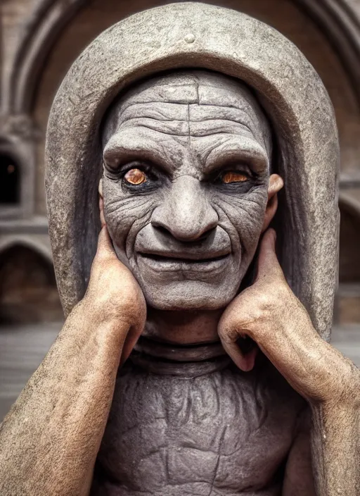 Prompt: closeup portrait of a contemplative medieval goblin in the cloisters with a halo, depth of field, zeiss lens, detailed, symmetrical, centered, fashion photoshoot, by annie leibovitz and steve mccurry, david lazar, jimmy nelsson, breathtaking, 8 k resolution, extremely detailed, beautiful, establishing shot, artistic, hyperrealistic, beautiful face, octane render