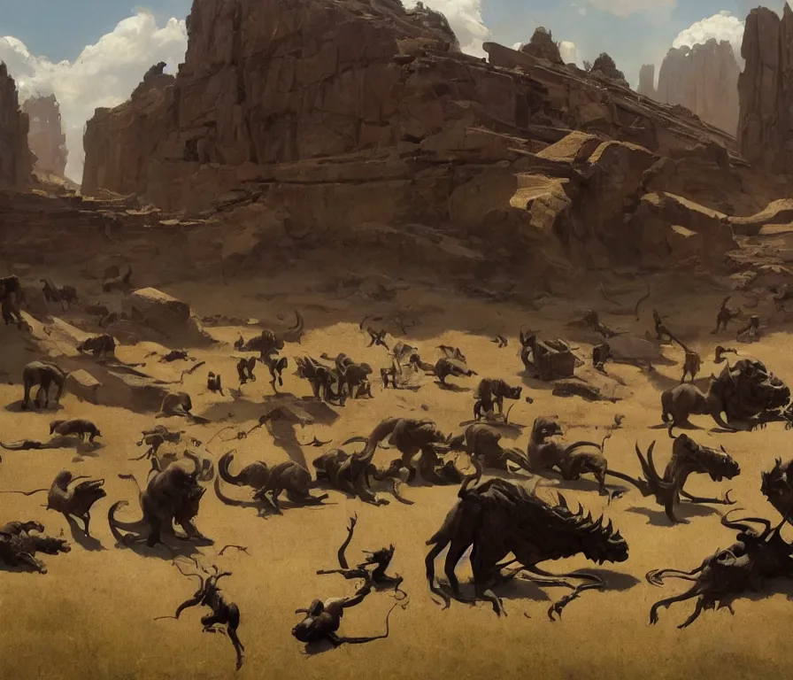 Prompt: the ancient race of slogoburetarians. concept art by greg rutkowski, john j. park, jason chan, noah bradley, feng zhu, gintas galvanauskas, gustave courbet, rosa bonheur, edward hopper. sharp focus, cinematic atmosphere, detailed and intricate, perfect anatomy
