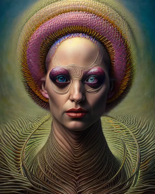 Image similar to a detailed portrait of dreampunk flamingo python hybrid mix goddess by tomasz alen kopera and peter mohrbacher