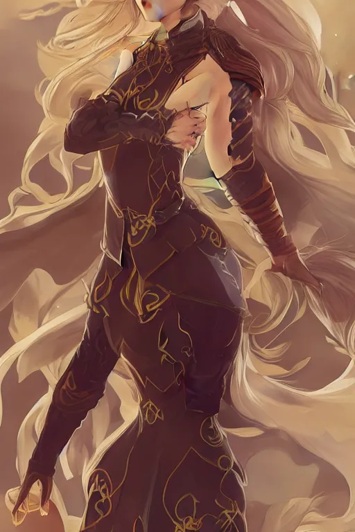 Image similar to Emilia Clarke wearing Yang Xiao Long original outfit from Rwby, cute, fantasy, intricate, elegant, highly detailed, digital painting, 4k, HDR, concept art, smooth, sharp focus, illustration, art by artgerm and alphonse mucha