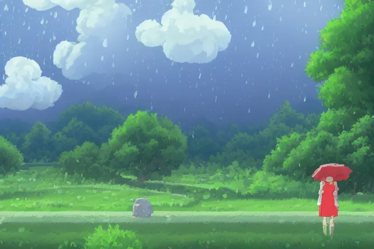 Image similar to landscape, summer, rain, morning, beautiful cloud, quiet, no people, Anime Background, illustration, sharp focus, intricate, super wide angle, trending on artstation, trending on deviantart, pixelart, pixelperfect, pixel art, pixel, color limit, nearest neighbor, hard edges, art of Kirokaze pixel, art of Regular FHC, art of Pixel Jeff Franek, art of Aaron Hain, art of kryssalian