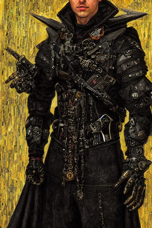 Image similar to portrait of gothic Tom Cruise holy priest, cyberpunk, Warhammer, highly detailed, artstation, illustration, art by Gustav Klimt