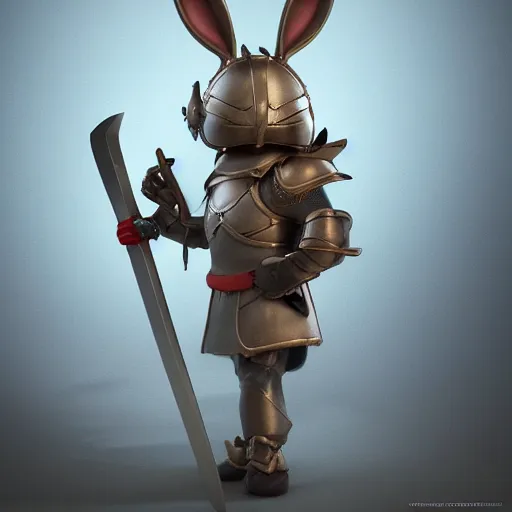 Prompt: anthropomorphic cute bunny knight character, holding a sword, RPG Scene, Oil Painting, Trending on Artstation, octane render, Insanely Detailed, 8k, HD