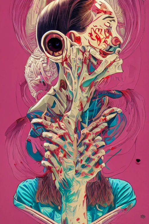 Image similar to a half zombie smiling, Tristan Eaton, victo ngai, artgerm, RHADS, ross draws