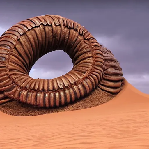 Image similar to A giant sandworm from dune emerging from a sand dune, with the face of Joe Biden; cgi 4k