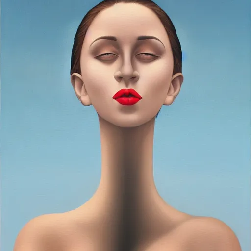 Image similar to a painting of a woman, an ultrafine detailed painting by rafal olbinski, behance contest winner, pop surrealism, detailed painting, very detailed, minimalist, skeuomorphic, airbrush art