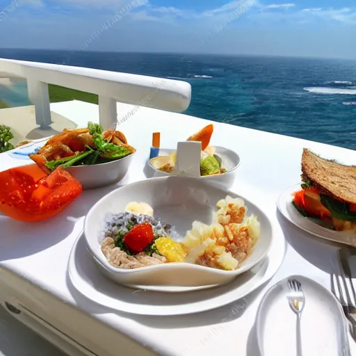 Prompt: beautiful lunch seaview