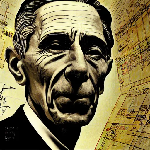 Prompt: The mighty kingly claude shannon father of cybernetics and artificial intelligence, highly detailed, award winning art, featured on art station