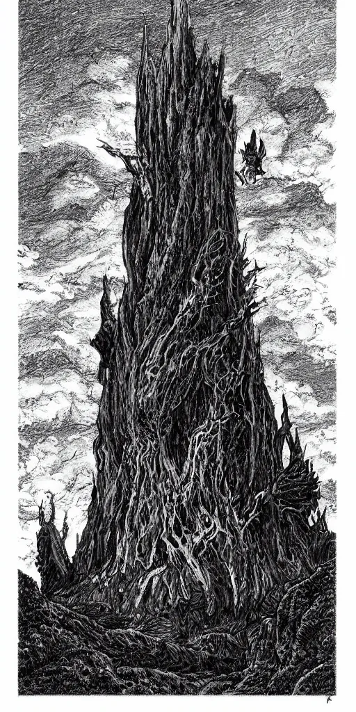 a dark tower on a hill surrounded by a dark forest , | Stable Diffusion ...