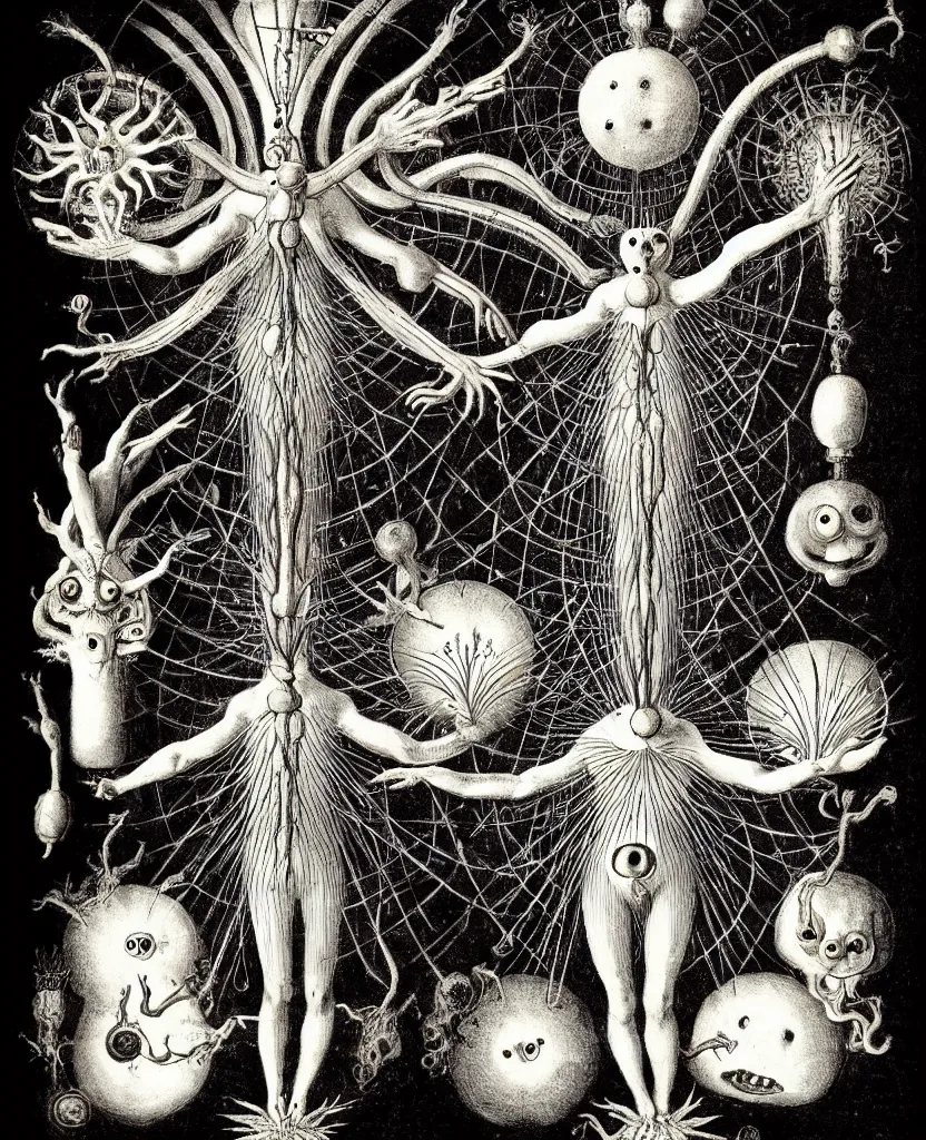 Image similar to whimsical freaky creature sings a unique canto about'as above so below'being ignited by the spirit of haeckel and robert fludd, breakthrough is iminent, glory be to the magic within