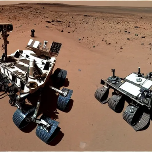 Image similar to extremely detailed photo of carl sagan mars rover next to carl sagan, detailed face