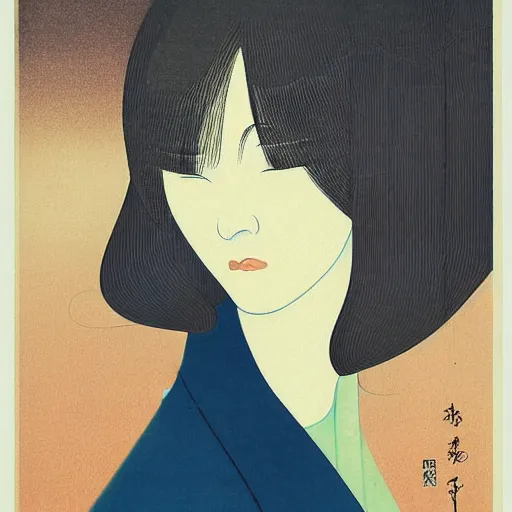 Image similar to woman portrait by ikenaga yasunari and ayana otake and ko rakusui, 6 0 s poster, drawing, realistic, sharp focus, japanese, dreamy, nostalgia, faded, golden hues, floral clothes