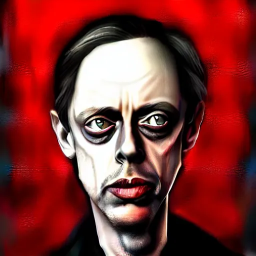 Image similar to photorealistic portrait of a young steve buscemi as the mothman, dark, horror movie poster, digital painting