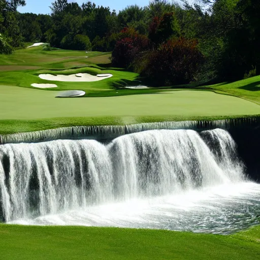 Image similar to golf course with waterfall