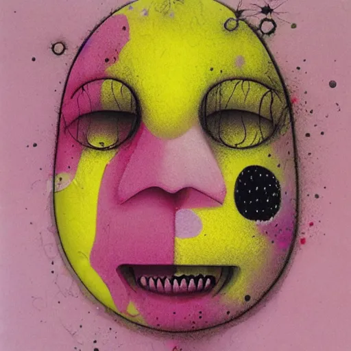 Image similar to A bulbous pink figure covered with yellow spots by Stephen Gammell