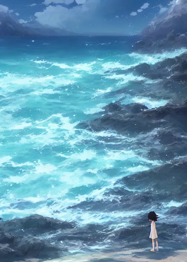 Image similar to sea shore, makoto shinkai