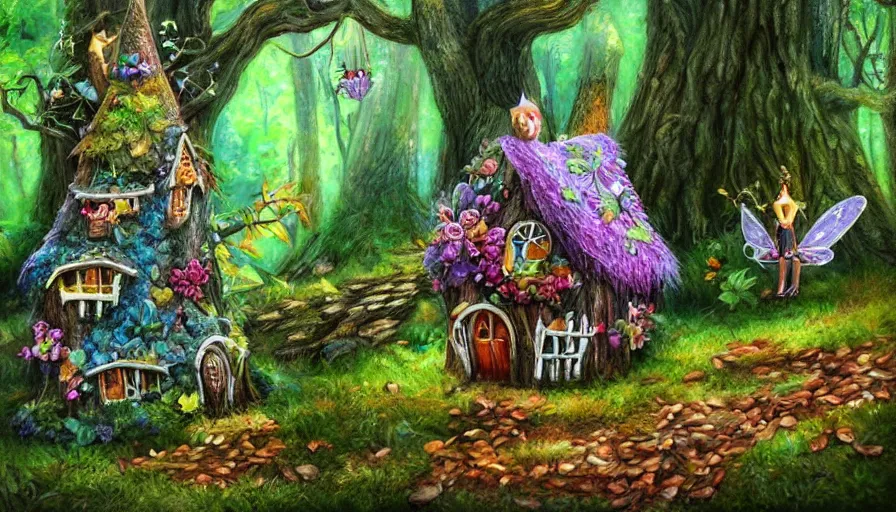 Prompt: fairy house on a tree branch, photorealistic, painting, bright, highly detailed