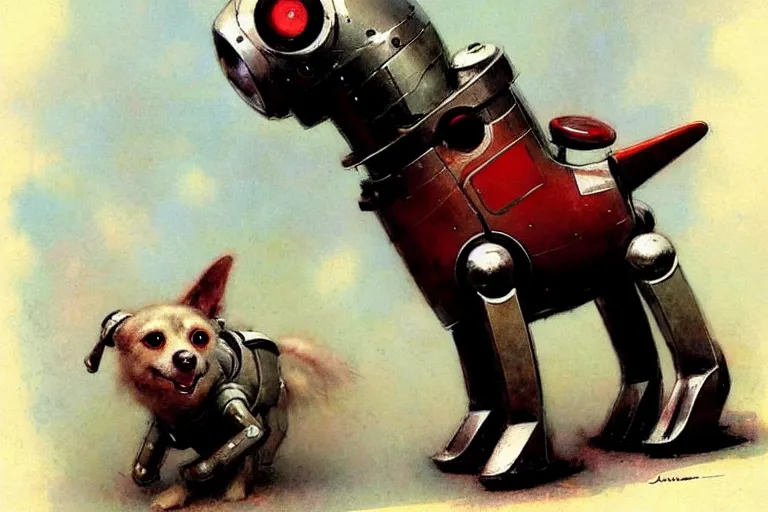 Image similar to adventurer ( ( ( ( ( 1 9 5 0 s retro future robot android dog. muted colors. ) ) ) ) ) by jean baptiste monge!!!!!!!!!!!!!!!!!!!!!!!!! chrome red