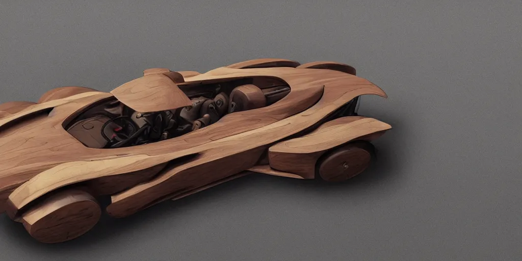 Image similar to wooden car design, design sheet, Moebius, Greg Rutkowski, Zabrocki, Karlkka, Jayison Devadas, Phuoc Quan, trending on Artstation, 8K, ultra wide angle, zenith view, pincushion lens effect.