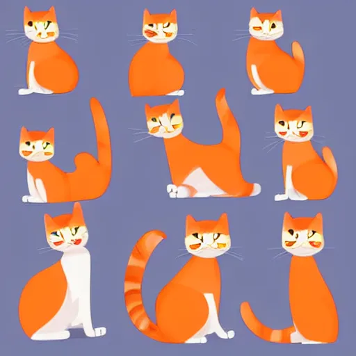 Image similar to Cartoon cat set with different poses and emotions. Cat behavior, body language and face expressions. Ginger kitty in simple cute style, isolated vector illustration.