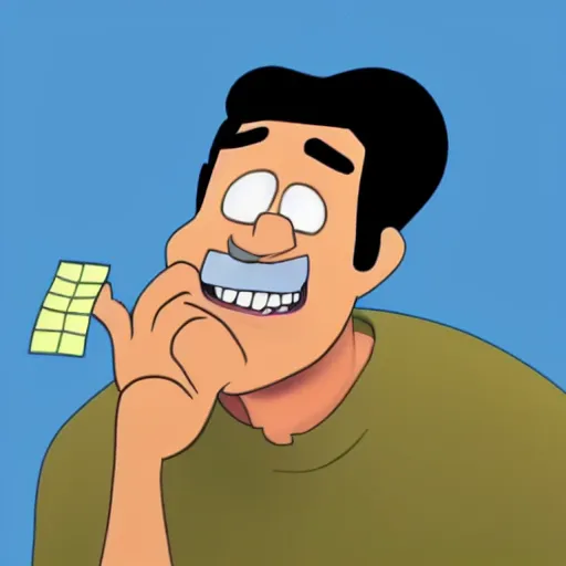 Image similar to a Pixar style cartoon of a man chewing on a bandaid.