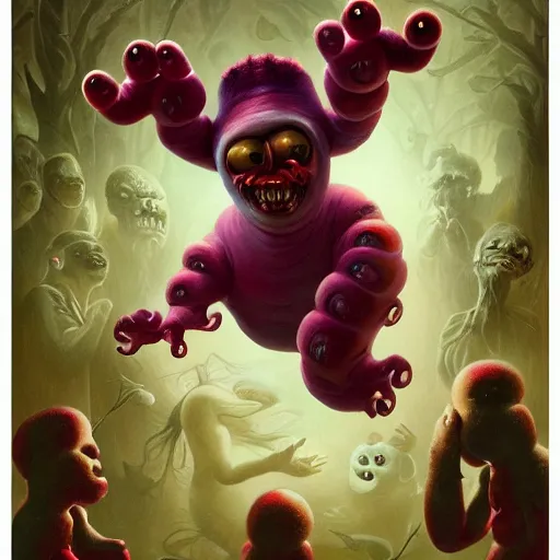 Image similar to Lofi horror, a baby monster with six arms, six arms, monster,chalk, Pixar style, Tristan Eaton, Stanley Artgerm, Tom Bagshaw, Basil Gogos