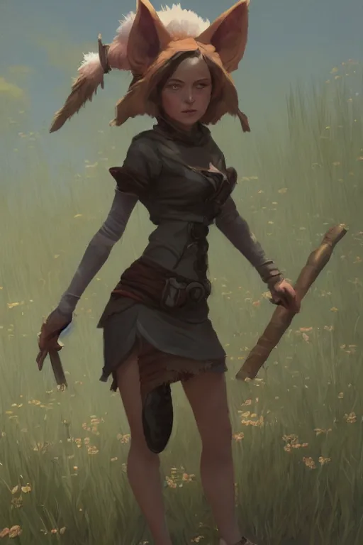 Prompt: rpg character art of a yordle woman, highly detailed, half - body composition, by jeremy lipking, by studio ghibli, by disney, video game fanart