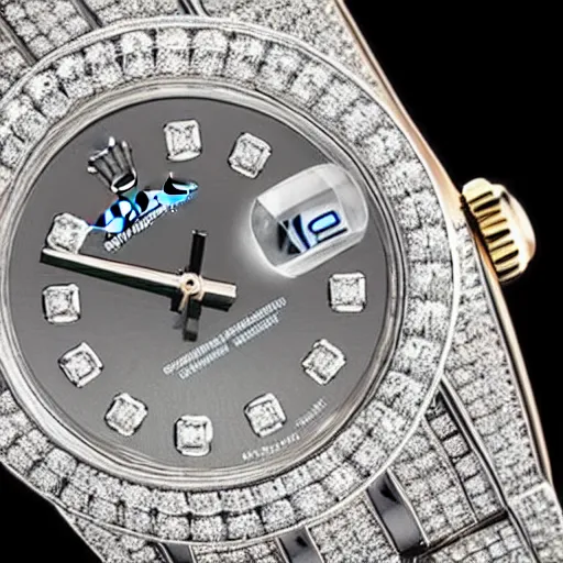 Prompt: rolex watch close up 5 0 carat diamonds