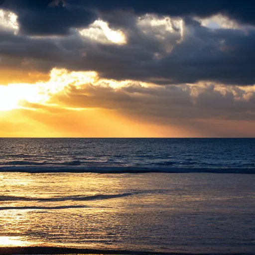 Image similar to sea, wavy, sun at dawn reflecting on the sea cloudy 4 k