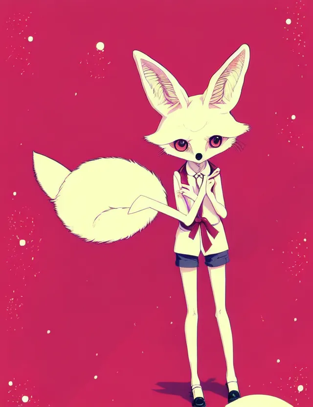 Image similar to a cute anthropomorphic fennec fox girl anthro wearing a red tie, park background, very anime!!! kawaii!! furry!! intricate details, aesthetically pleasing pastel colors, scenic background, art by conrad roset and ilya kuvshinov. trending on deviantartstation