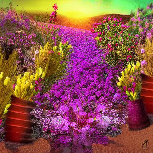 Prompt: a desert full of fragrant flowers, award winning digital art