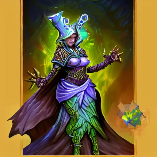 Prompt: a lizard priestess, D&D, splash art