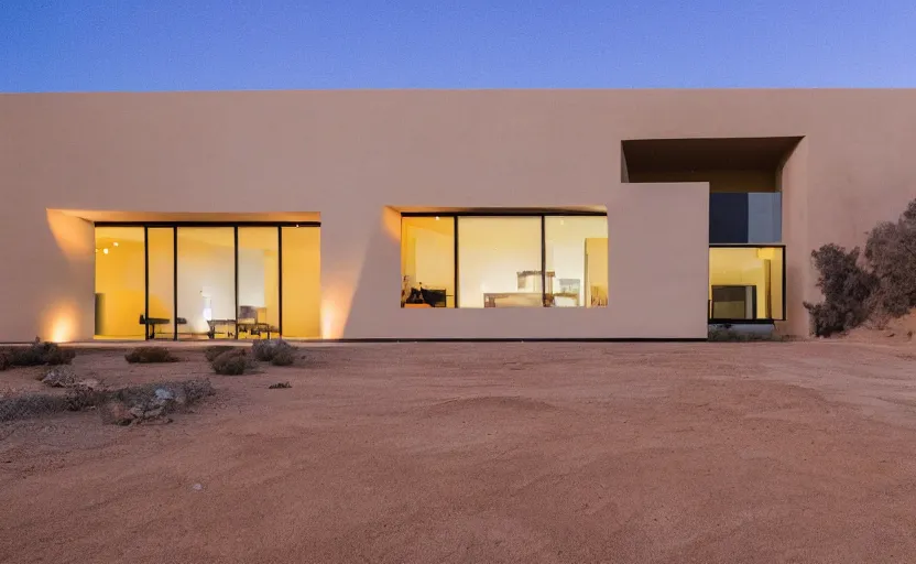 Prompt: modern house in the middle of desert, professional photography