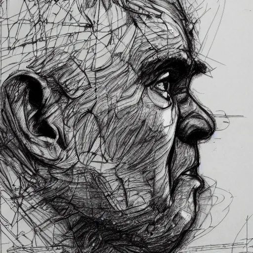 Image similar to a realistic yet scraggly portrait sketch of the side profile of a stern and sophisticated gigavirgin, trending on artstation, intricate details, in the style of frank auerbach, in the style of sergio aragones, in the style of martin ansin, in the style of david aja, in the style of mattias adolfsson