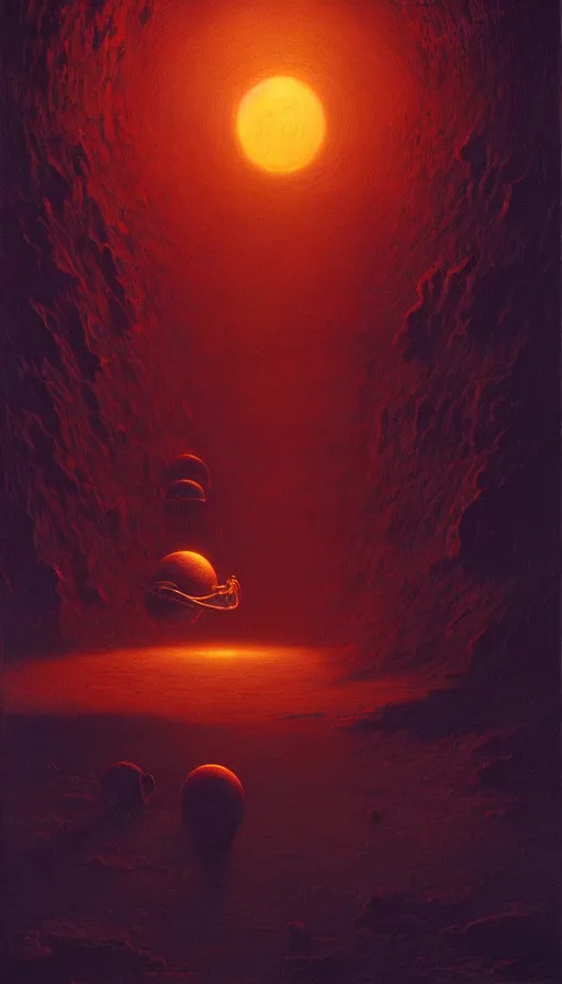 Image similar to spaceship landing mood lighting, soft light, dynamic lighting, complimentary colours, realistic, highly detailed, spooky painting by zdzisław beksinski and greg rutkowskiweta studio, and lucasfilm, colours