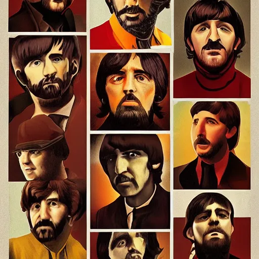 Image similar to epic digital matte paining soviet beatles by jama jurabaev and denis villeneuve, extremely detailed, artstation