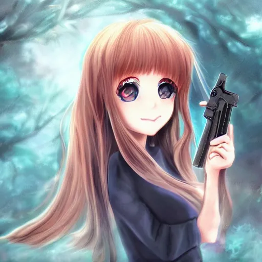 Image similar to portrait of a cute beautiful girl holding a balisong, anime digital art, creepy