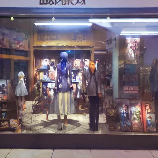 Prompt: makoto shinkai fantasy store window