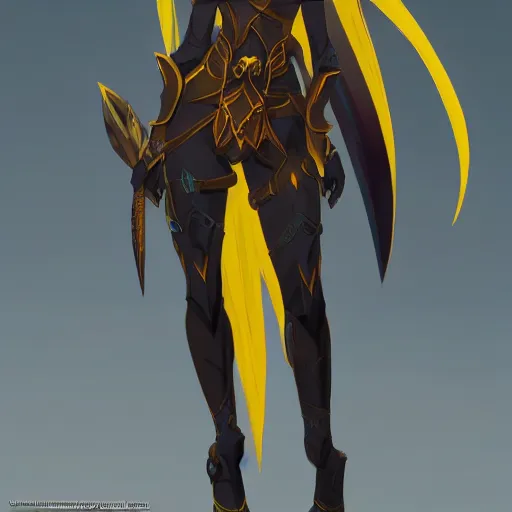 Prompt: a dark elf girl with yellow eyes and hair, ponytail, wearing armor, highly detailed, digital painting, artstation, matte, by makoto shinkai, animation style