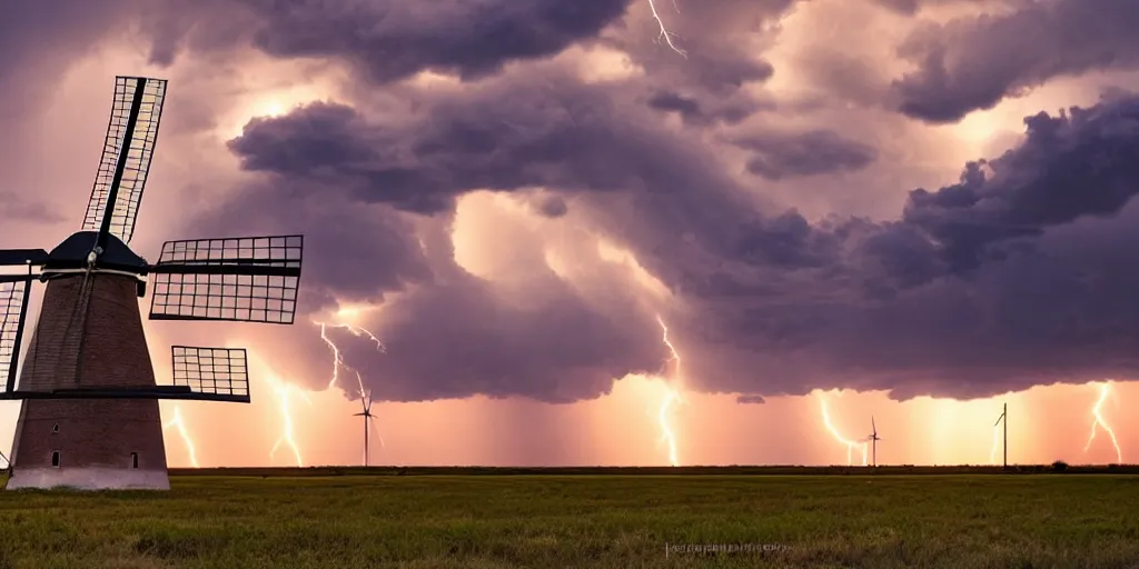 Prompt: photo of a stormy west texas sunset, perfect windmill, lightning, golden hour, high quality, beautiful!!!