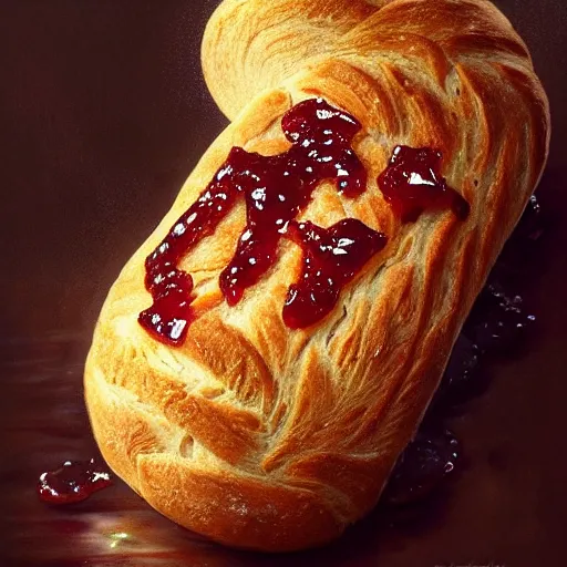 Image similar to A bread with jam on it, award winning photograph, artstation, incredible quality, hyperrealistic,