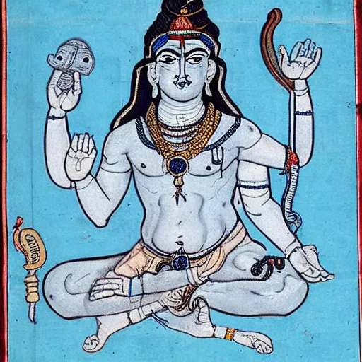 Image similar to blue bodied lord shiva as a doctor, operating on a human body, attaching an elephant head, complicated surgery