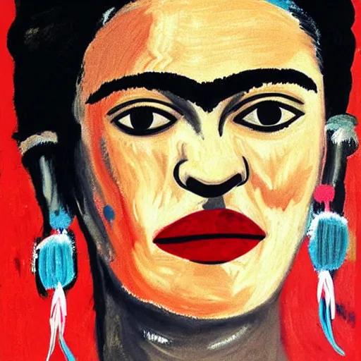 Image similar to painting of frida kahlo by jean - michel basquiat