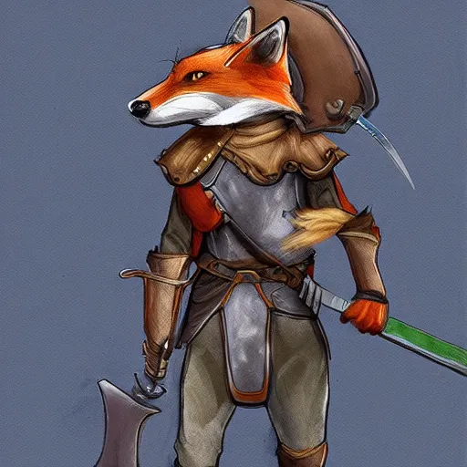 Prompt: fox with sword in his hand, D&D, Fantasy, digital painting