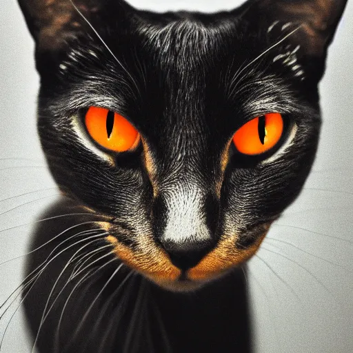 Prompt: an [ [ [ [ orange ] ] ] ] black kitty front view