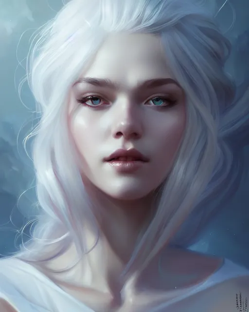 Prompt: portrait of a beautiful girl, flowy white hair, cinematic lighting, highly detailed, digital painting, trending on artstation, pixiv, concept art, sharp focus, illustration, art by ross tran and wlop
